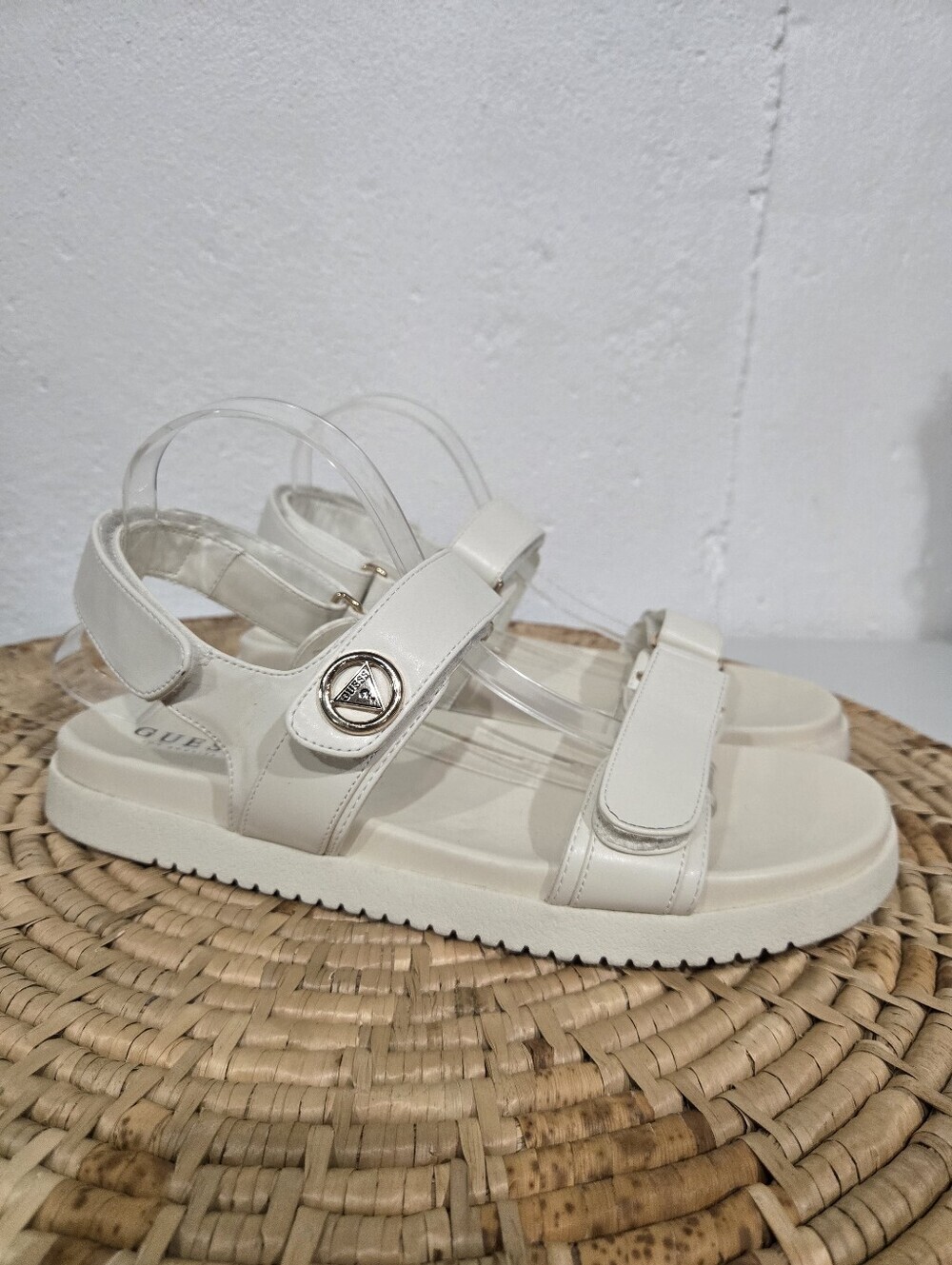 Guess White Strappy Platform Sandals